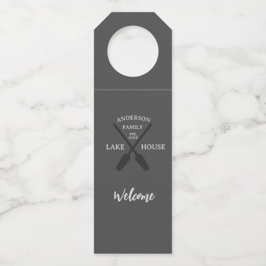 ファミリーネームパーソナライズされたレイクハウスウェルカム ボトルネックタグ (正面)