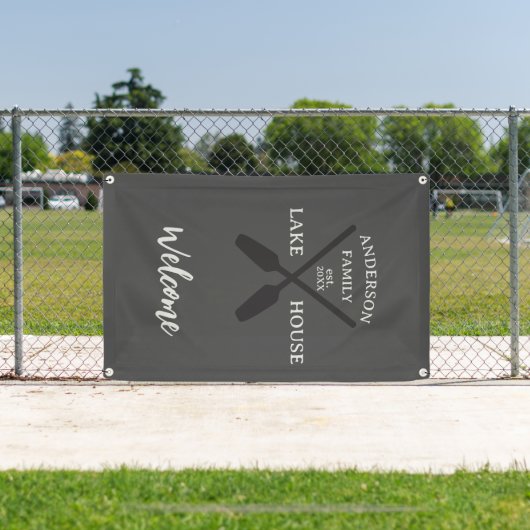 ファミリーネームパーソナライズされたレイクハウスウェルカム 横断幕 (インサイチュ)