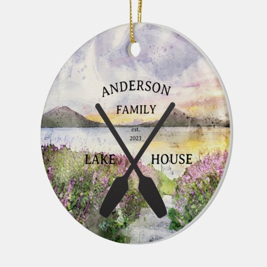 ファミリーネームパーソナライズされたレイクハウスサイン セラミックオーナメント (左)