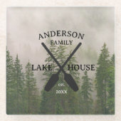 ファミリーネームパーソナライズされたレイクハウス ガラスコースター (正面)