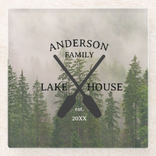 ファミリーネームパーソナライズされたレイクハウス ガラスコースター (正面)