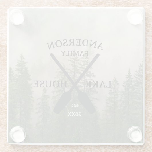 ファミリーネームパーソナライズされたレイクハウス ガラスコースター (裏面)