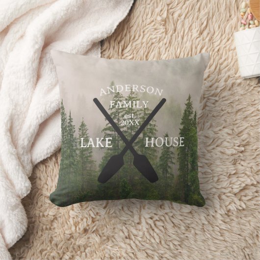 ファミリーネームパーソナライズされたレイクハウス クッション (ブランケット)