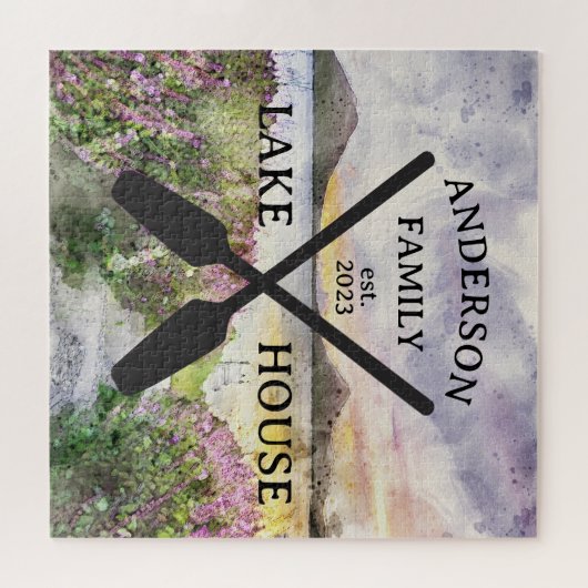 ファミリーネームパーソナライズされたレイクハウス ジグソーパズル (横)