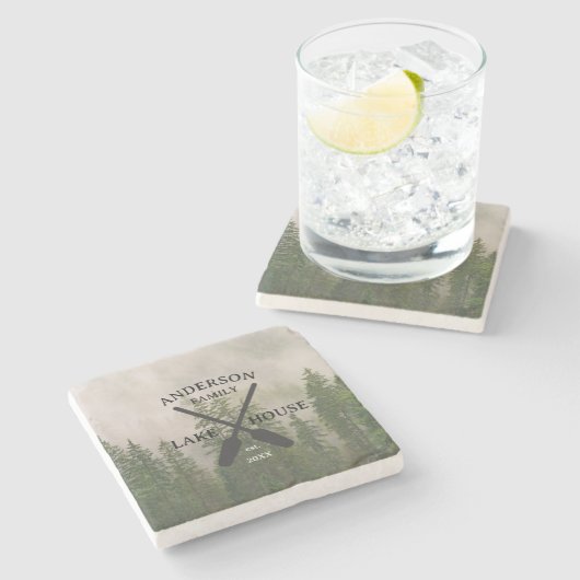 ファミリーネームパーソナライズされたレイクハウス ストーンコースター (横)