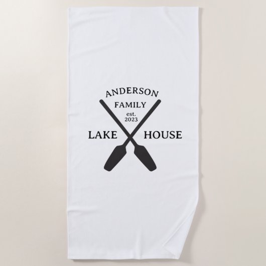 ファミリーネームパーソナライズされたレイクハウス ビーチタオル (正面)