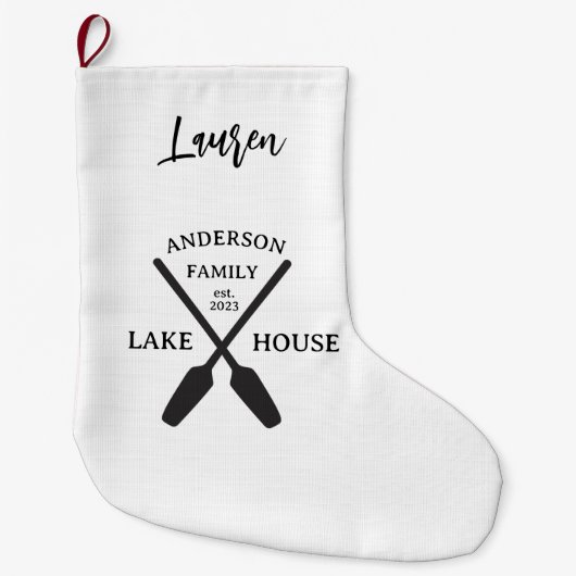 ファミリーネームパーソナライズされたレイクハウス ラージクリスマスストッキング (正面)