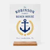 ファミリーネームビーチハウスいかり金ゴールドローレルスター アクリルサイン (正面)