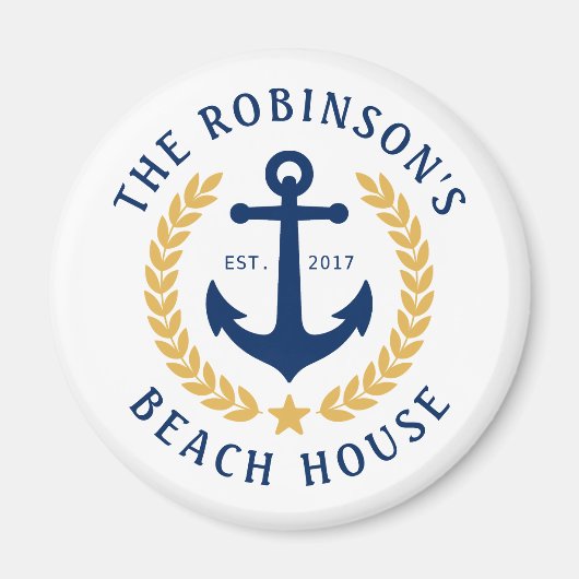 ファミリーネームビーチハウスいかり金ゴールドローレルスター マグネット (正面)