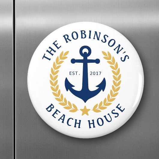 ファミリーネームビーチハウスいかり金ゴールドローレルスター マグネット