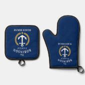 ファミリーネームビーチハウスいかり金ゴールドローレルスター 鍋つかみ&鍋敷きセット (正面)