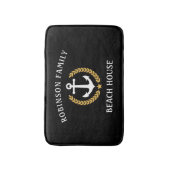 ファミリーネームビーチハウスいかり金ゴールドローレルブラック バスマット (正面縦)