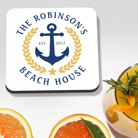 ファミリーネームビーチハウスいかり金ゴールドローレルホワイト コースター