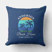 ファミリーネームビーチハウスサンパームツリーズブルー アウトドアクッション (正面)