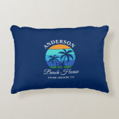 ファミリーネームビーチハウスサンパームツリーズブルー アクセントクッション (正面)