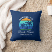 ファミリーネームビーチハウスサンパームツリーズブルー クッション (ブランケット)