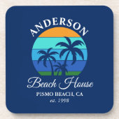 ファミリーネームビーチハウスサンパームツリーズブルー コースター (正面)