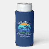 ファミリーネームビーチハウスサンパームツリーズブルー スリム缶クーラー (Seltzer正面)