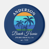 ファミリーネームビーチハウスサンパームツリーズブルー マグネット (正面)