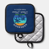 ファミリーネームビーチハウスサンパームツリーズブルー 鍋敷き (正面/裏面)