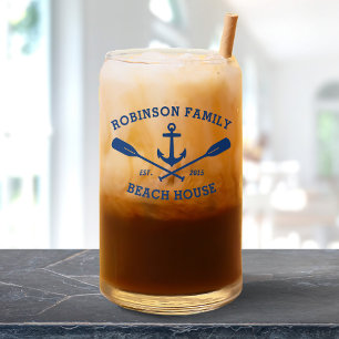 ファミリーネームビーチハウス航海のいかりオアーズネイビー ガラス缶