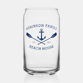 ファミリーネームビーチハウス航海のいかりオアーズネイビー ガラス缶 (正面)