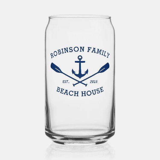 ファミリーネームビーチハウス航海のいかりオアーズネイビー ガラス缶 (正面)