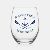 ファミリーネームビーチハウス航海のいかりオアーズネイビー ステムなしワイングラス (正面)