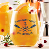 ファミリーネームビーチハウス航海のいかりオアーズネイビー ステムなしワイングラス