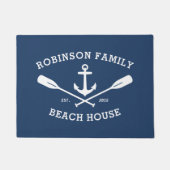 ファミリーネームビーチハウス航海のいかりオアーズネイビー ドアマット (正面)