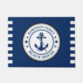 ファミリーネームビーチハウス航海のいかりロープネイビー ドアマット (正面)