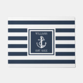 ファミリーネームボ航海のートいかりネービーブルーストライプ ドアマット