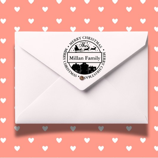 ファミリーネームメリークリスマスサンタテーマ セルフインキングスタンプ