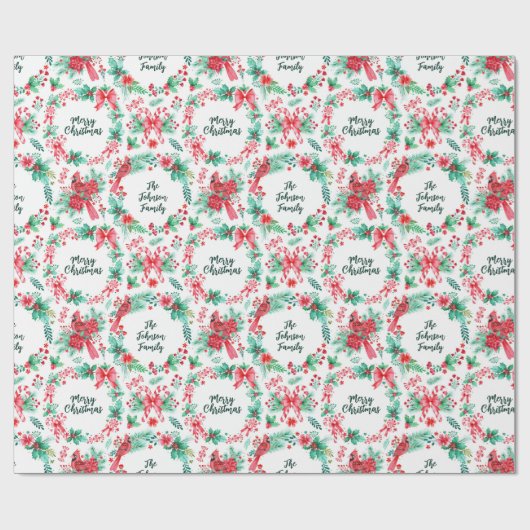 ファミリーネームモノグラムクリスマスリース ラッピングペーパー (フラット)