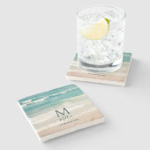 ファミリーネームモノグラムビーチウェーブズハウスエレガントセント ストーンコースター (横)