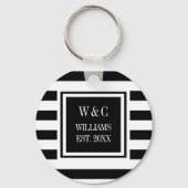 ファミリーネームモノグラム白黒ストライプ キーホルダー (正面)