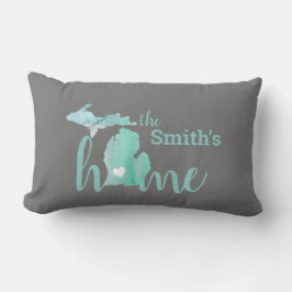 ファミリーネームラブホーム州オブミシガンシルエット ランバークッション