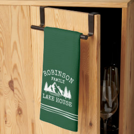 ファミリーネームレイクハウスツリーズフォレストグリーン キッチンタオル