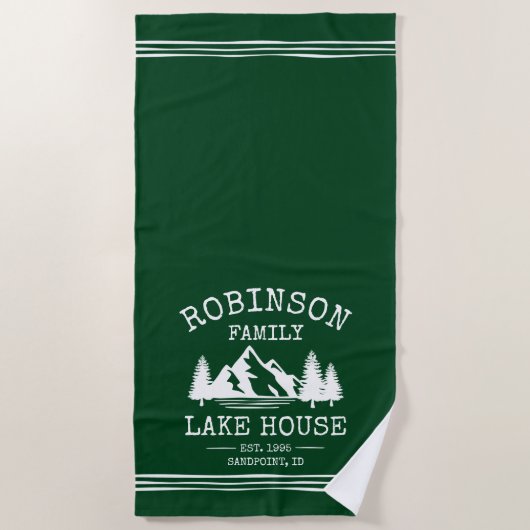 ファミリーネームレイクハウスツリーズフォレストグリーン ビーチタオル (正面)