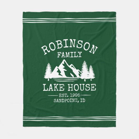 ファミリーネームレイクハウスツリーズフォレストグリーン フリースブランケット (正面)