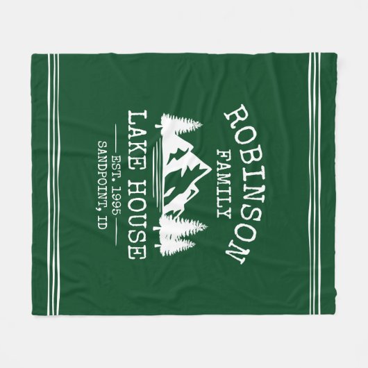 ファミリーネームレイクハウスツリーズフォレストグリーン フリースブランケット (正面(横))