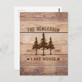 ファミリーネームレイクハウスパインツリーウッドパーソナライズされた ポストカード (正面/裏面)