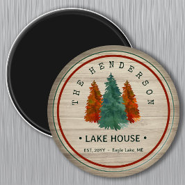 ファミリーネームレイクハウスパインツリーウッドパーソナライズされた マグネット