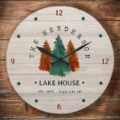 ファミリーネームレイクハウスパインツリーウッドパーソナライズされた ラージ壁時計