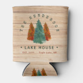 ファミリーネームレイクハウスパインツリーウッドパーソナライズされた 缶クーラー (正面)