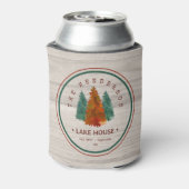 ファミリーネームレイクハウスパインツリーウッドパーソナライズされた 缶クーラー (缶裏面)