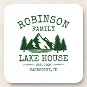 ファミリーネームレイクハウスフォレストグリーンツリーコルク コースター (正面)