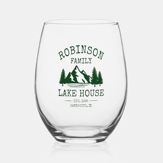 ファミリーネームレイクハウスフォレストグリーンツリーズ ステムなしワイングラス (正面)