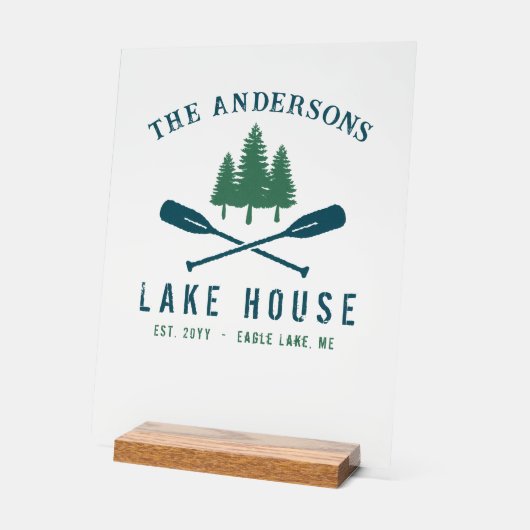 ファミリーネームレイクハウス素朴オール松木 アクリルサイン (傾斜)