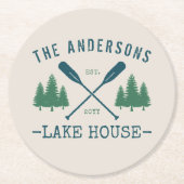 ファミリーネームレイクハウス素朴オール松木 ラウンドペーパーコースター (正面)